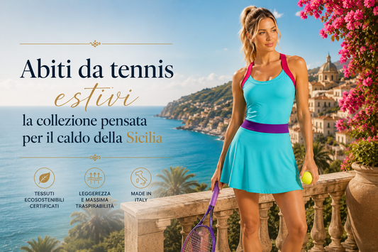 Abito da tennis estivo Laila Coslovich in tessuto tecnico certificato GRS e OEKO-TEX®