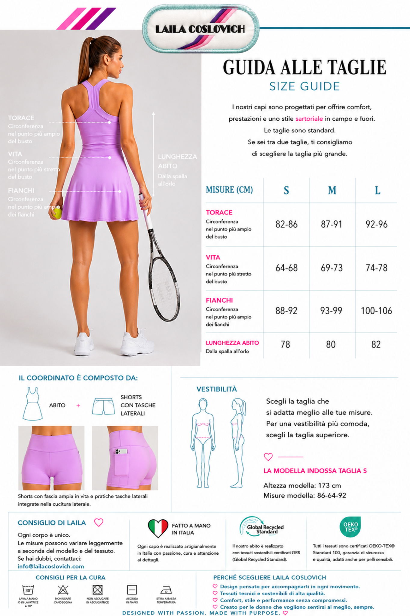 Guida alle taglie abito da tennis lilla Laila Coslovich